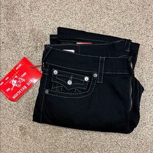 True Religion Ricky jeans Black Denim with Contrast Stitching, 36 x 32, NWT